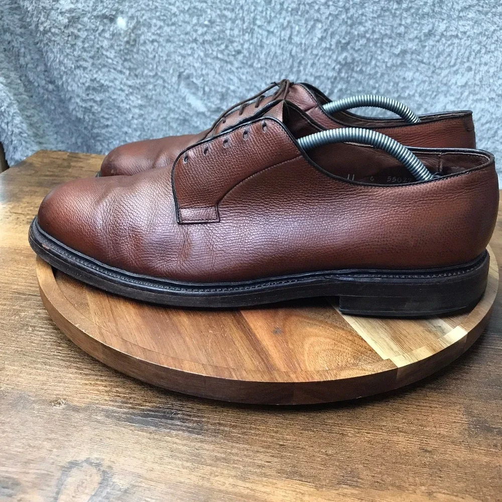 Allen Edmonds Leeds Derby Mens‎ 11 C Brown Pebble Grain Leather Plain Toe Shoes